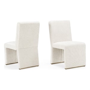 Pemberly Row Set of 2 Modern Beige Fabric Dining Chairs with Brass Legs