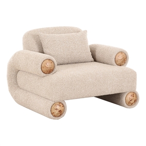 Pemberly Row Modern Beige Fabric Accent Chair with White Burl Veneer