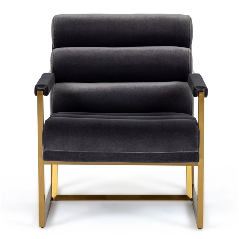 Pemberly Row Modern Grey Velvet Accent Chair with Brass Legs