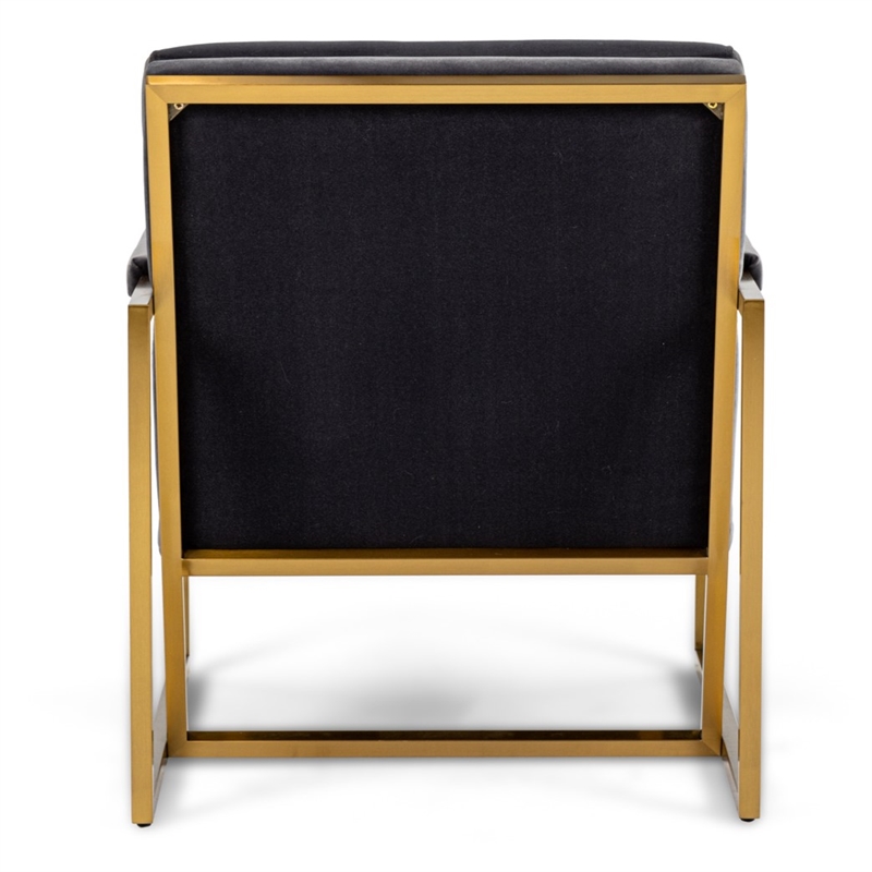 Pemberly Row Modern Grey Velvet Accent Chair with Brass Legs