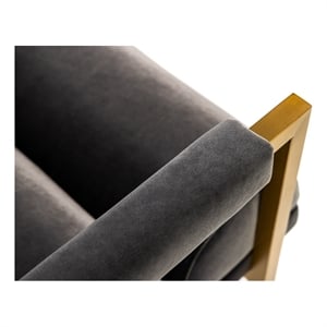 Pemberly Row Modern Grey Velvet Accent Chair with Brass Legs