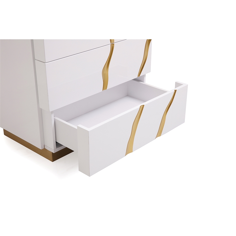 Pemberly Row Modern White Chest with Gold Painted Accents