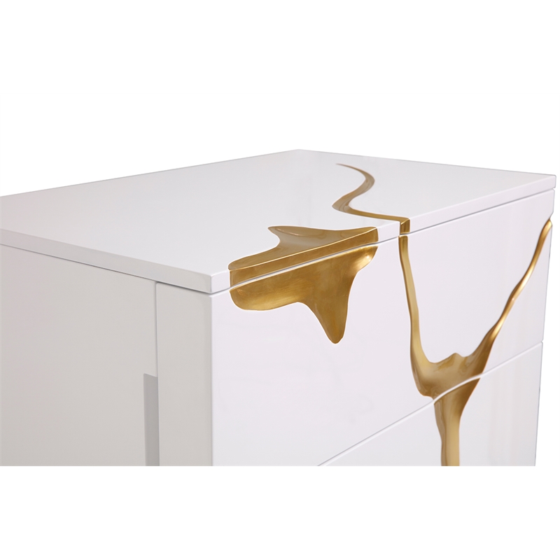 Pemberly Row Modern White Chest with Gold Painted Accents