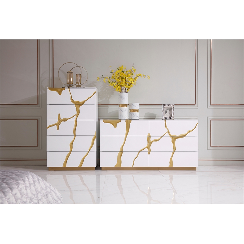Pemberly Row Modern White Chest with Gold Painted Accents