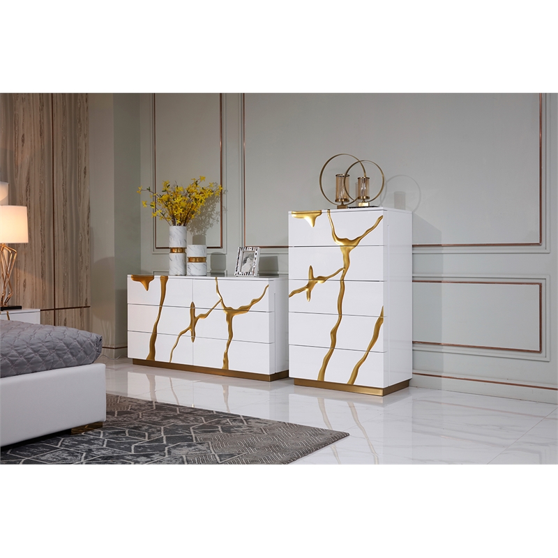 Pemberly Row Modern White Chest with Gold Painted Accents