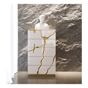 Pemberly Row Modern White Chest with Gold Painted Accents