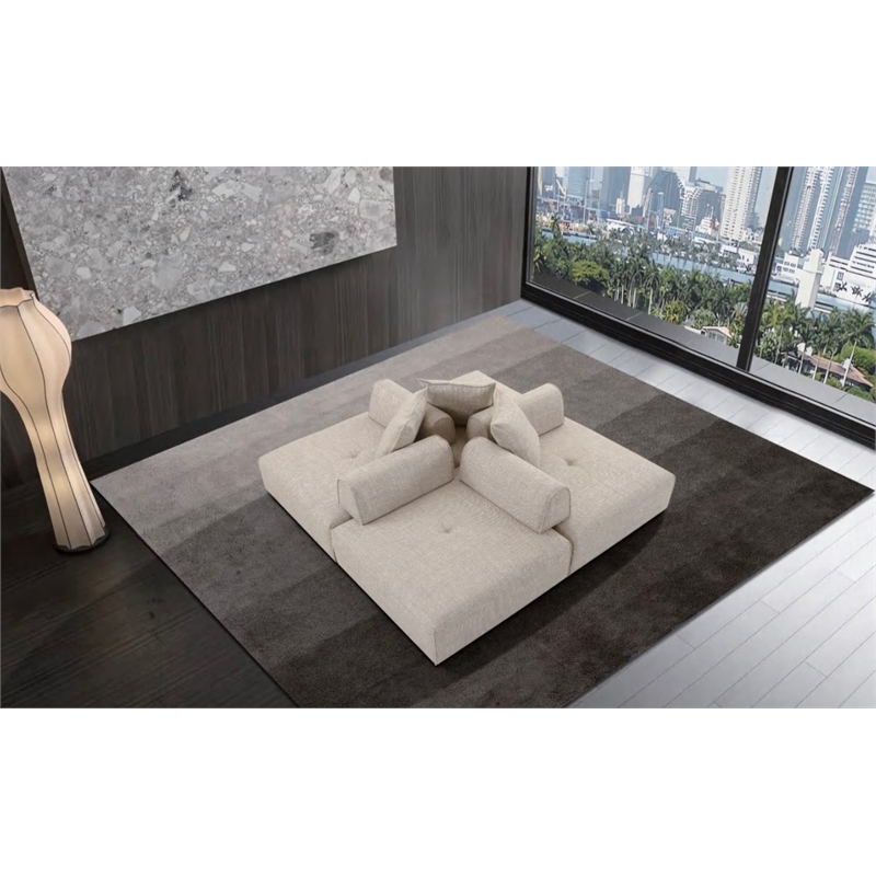Pemberly Row Beige Fabric Modular Armless Chair in Modern Style