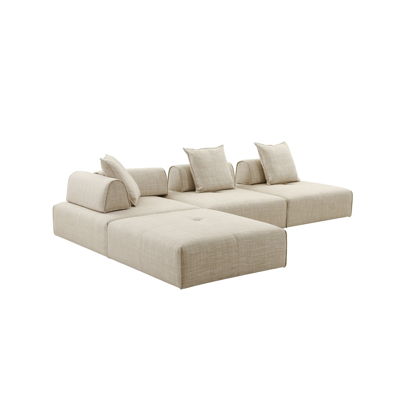 Pemberly Row Beige Fabric Modular Armless Chair in Modern Style
