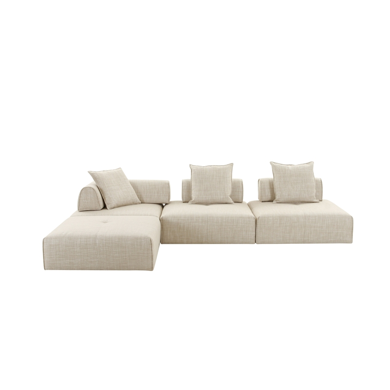 Pemberly Row Beige Fabric Modular Armless Chair in Modern Style