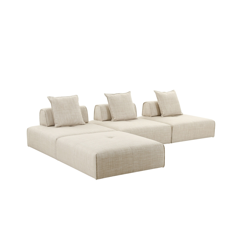 Pemberly Row Beige Fabric Modular Armless Chair in Modern Style