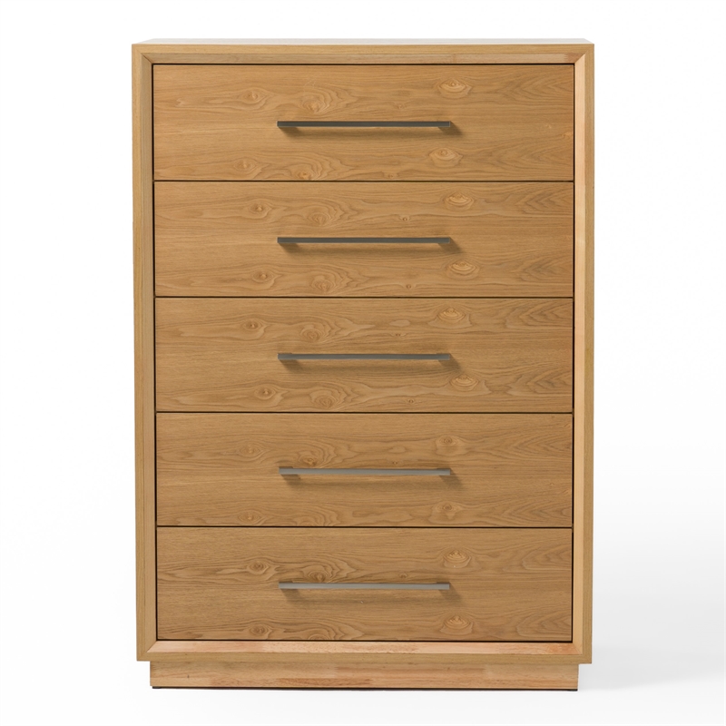 Pemberly Row Modern Natural Wood Chest with 5 Drawers