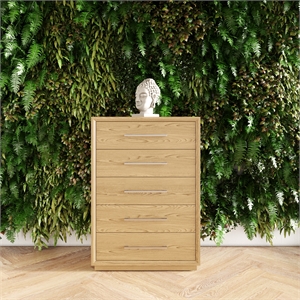 Pemberly Row Modern Natural Wood Chest with 5 Drawers