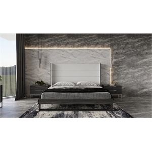Pemberly Row Heloise Contemporary Vegan Leather King Bed in White and Grey