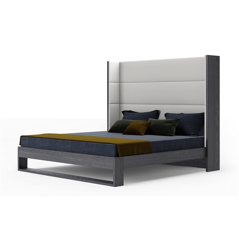 Pemberly Row Heloise Contemporary Vegan Leather King Bed in White and Grey