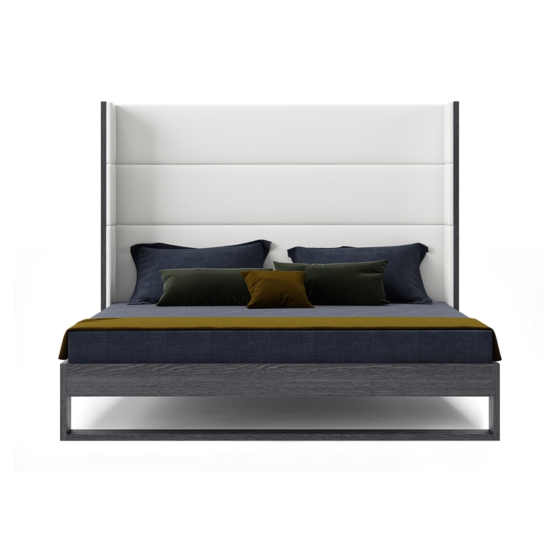Pemberly Row Heloise Contemporary Vegan Leather King Bed in White and Grey