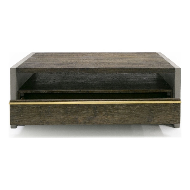 Pemberly Row Modern Solid Wood & Concrete Coffee Table in Dark Gray/Walnut