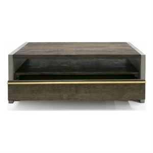 Pemberly Row Modern Solid Wood & Concrete Coffee Table in Dark Gray/Walnut