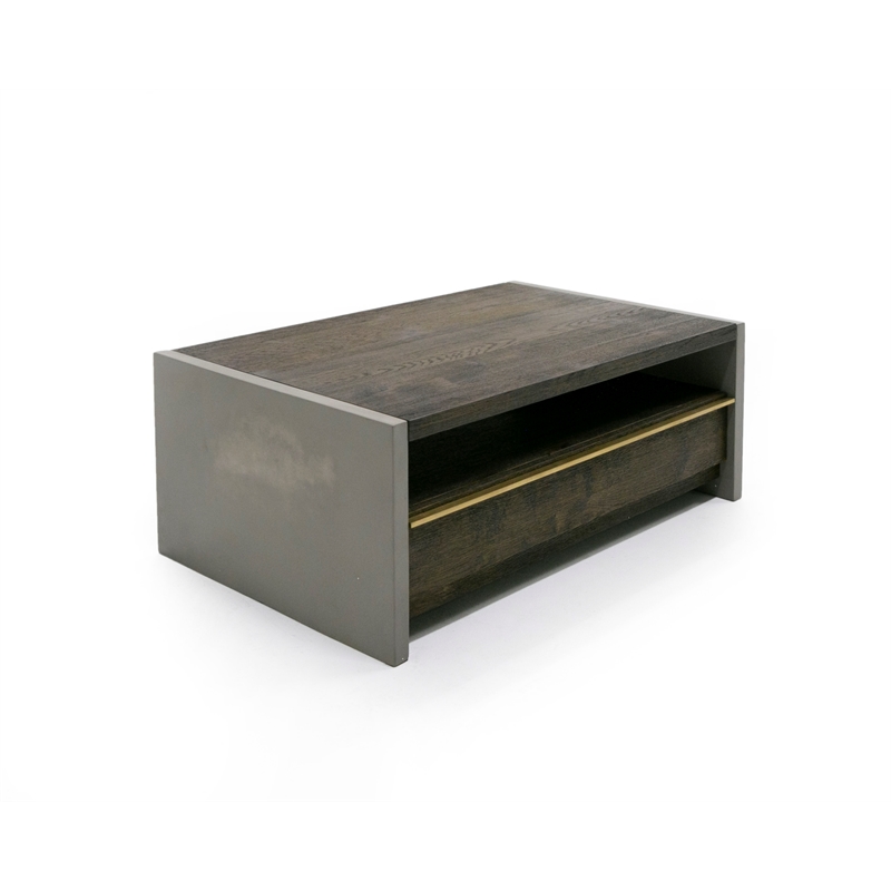 Pemberly Row Modern Solid Wood & Concrete Coffee Table in Dark Gray/Walnut