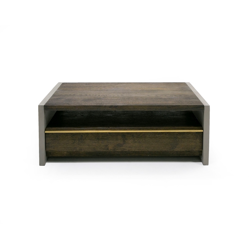 Pemberly Row Modern Solid Wood & Concrete Coffee Table in Dark Gray/Walnut