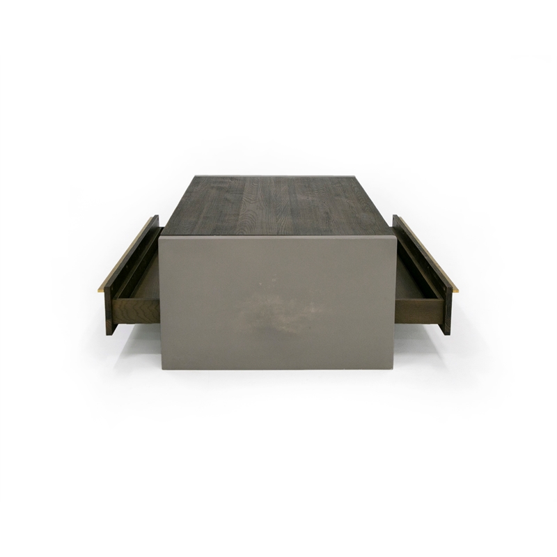 Pemberly Row Modern Solid Wood & Concrete Coffee Table in Dark Gray/Walnut