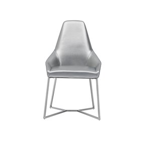Pemberly Row Modern Stainless Steel Faux Leather Dining Chair in Gray