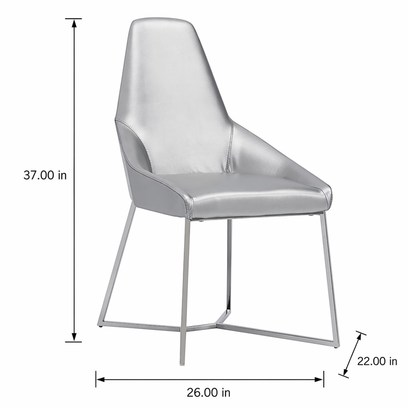 Pemberly Row Modern Stainless Steel Faux Leather Dining Chair in Gray