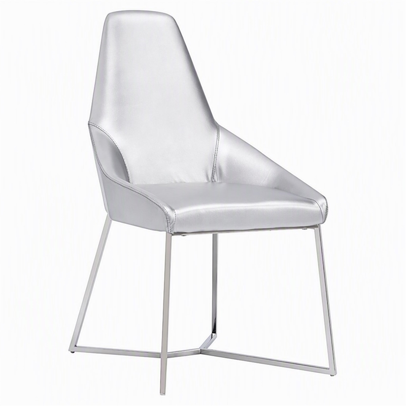 Pemberly Row Modern Stainless Steel Faux Leather Dining Chair in Gray