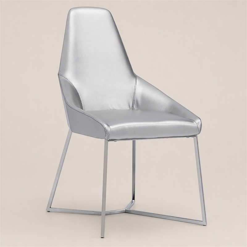 Pemberly Row Modern Stainless Steel Faux Leather Dining Chair in Gray