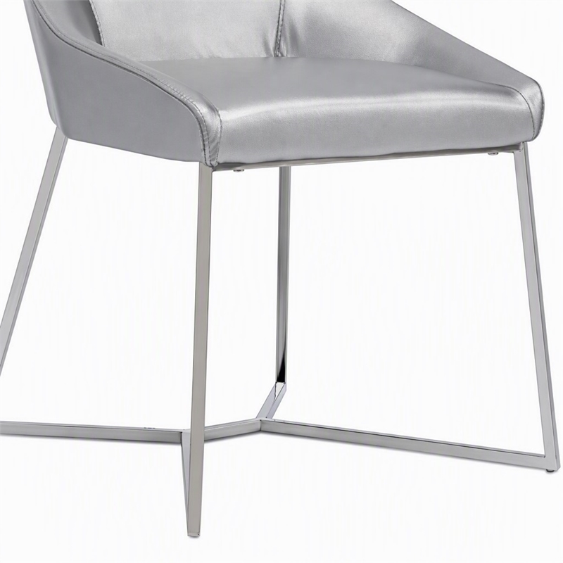 Pemberly Row Modern Stainless Steel Faux Leather Dining Chair in Gray