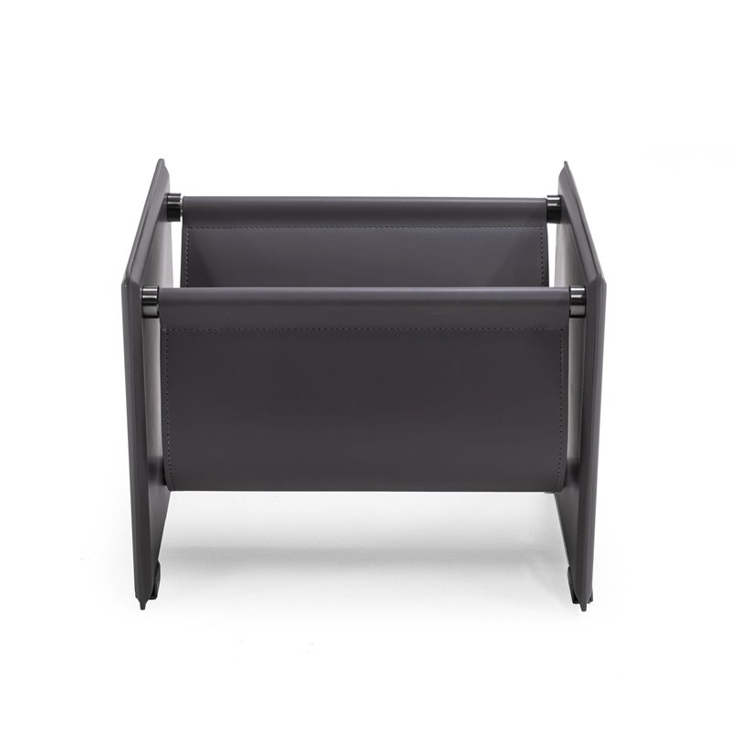 Pemberly Row Modern Stainless Steel Saddle Leather Magazine Rack in Gray