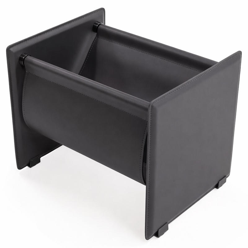 Pemberly Row Modern Stainless Steel Saddle Leather Magazine Rack in Gray