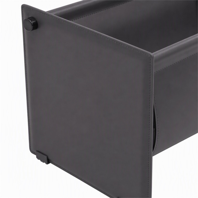 Pemberly Row Modern Stainless Steel Saddle Leather Magazine Rack in Gray