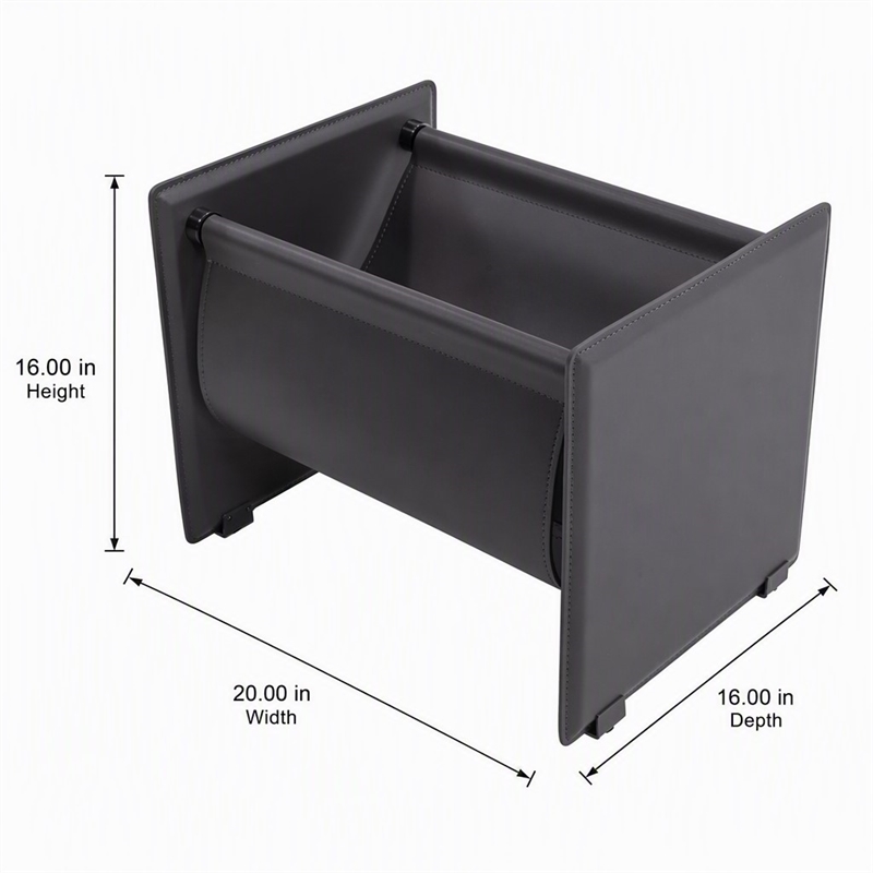 Pemberly Row Modern Stainless Steel Saddle Leather Magazine Rack in Gray