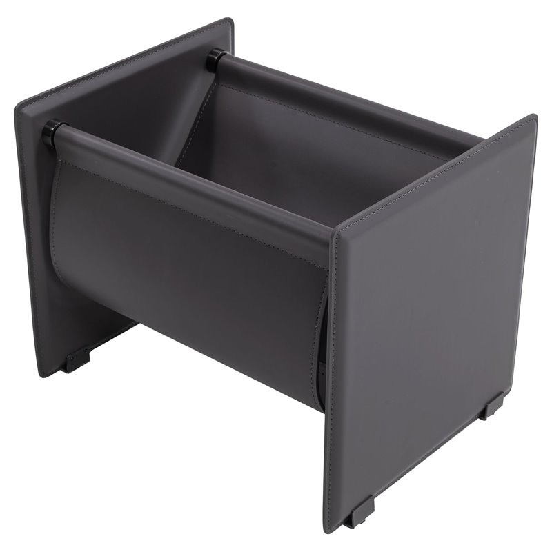 Pemberly Row Modern Stainless Steel Saddle Leather Magazine Rack in Gray