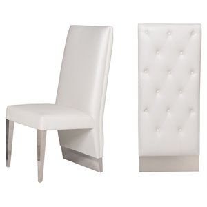 Pemberly Row Modern Stainless Steel & Faux Leather Dining Chairs in White