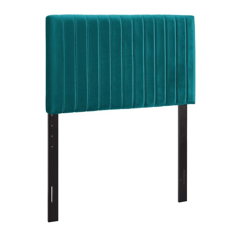 Pemberly Row Velvet Upholstered Twin Headboard with Channel Tufting in Teal