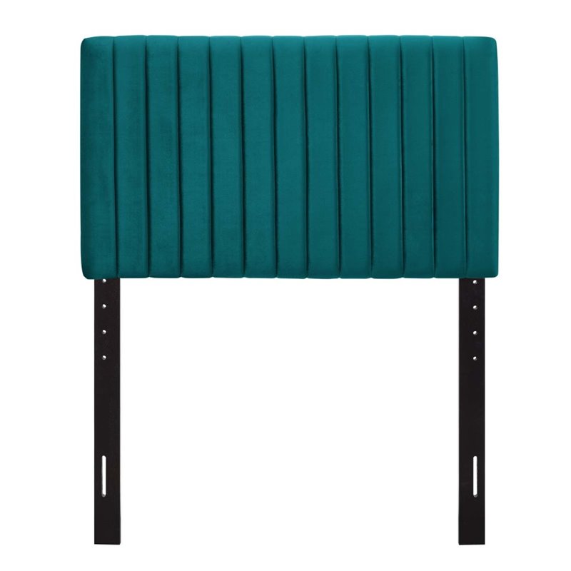 Pemberly Row Velvet Upholstered Twin Headboard with Channel Tufting in Teal