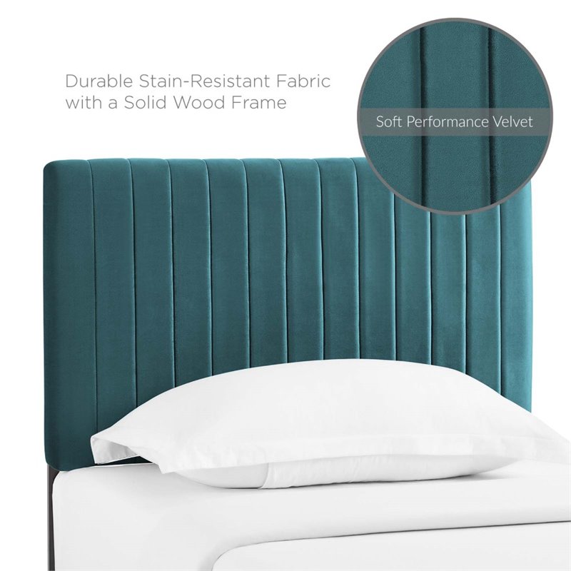 Pemberly Row Velvet Upholstered Twin Headboard with Channel Tufting in Teal