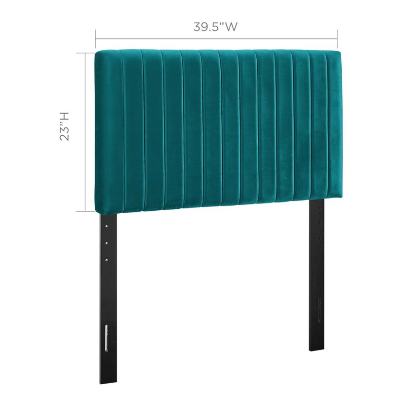 Pemberly Row Velvet Upholstered Twin Headboard with Channel Tufting in Teal