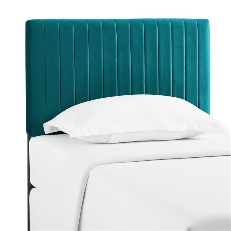 Pemberly Row Velvet Upholstered Twin Headboard with Channel Tufting in Teal