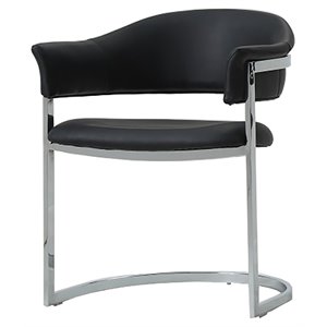 Pemberly Row Black Dining Chair with Steel Base and Faux Leather Seat