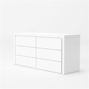 Pemberly Row Modern 6-Drawer MDF Dresser in White High-Gloss Finish