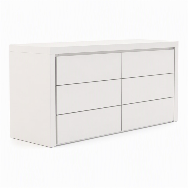 Pemberly Row Modern 6-Drawer MDF Dresser in White High-Gloss Finish