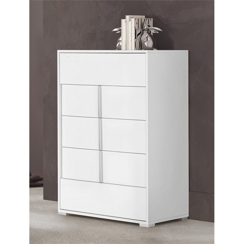 Pemberly Row Nicla 5-Drawer Modern Soft-Closing Chest in White MDF Wood