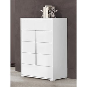 Pemberly Row Nicla 5-Drawer Modern Soft-Closing Chest in White MDF Wood