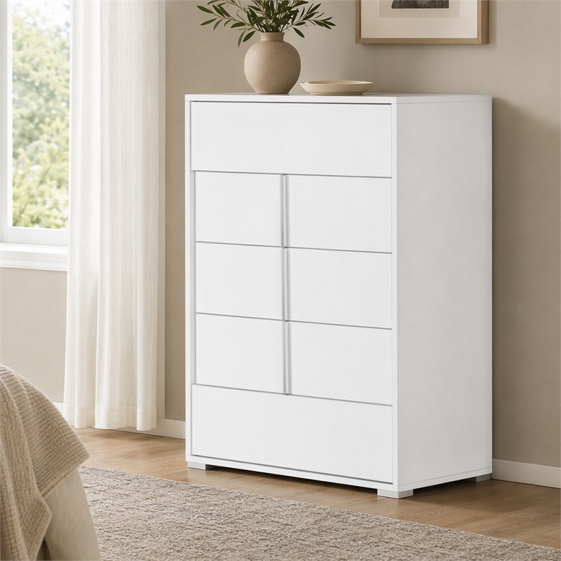 Pemberly Row Nicla 5-Drawer Modern Soft-Closing Chest in White MDF Wood