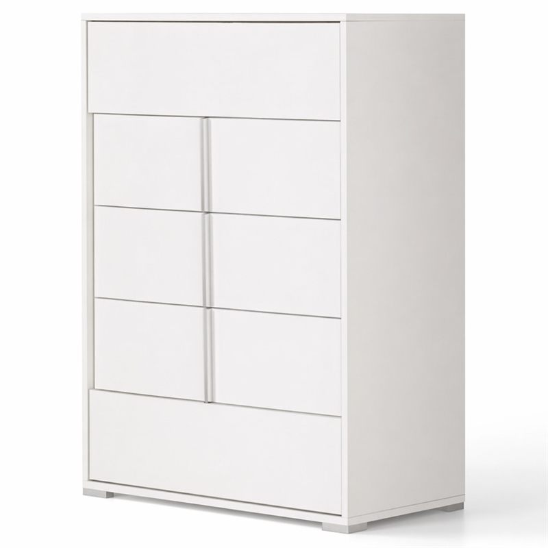 Pemberly Row Nicla 5-Drawer Modern Soft-Closing Chest in White MDF Wood