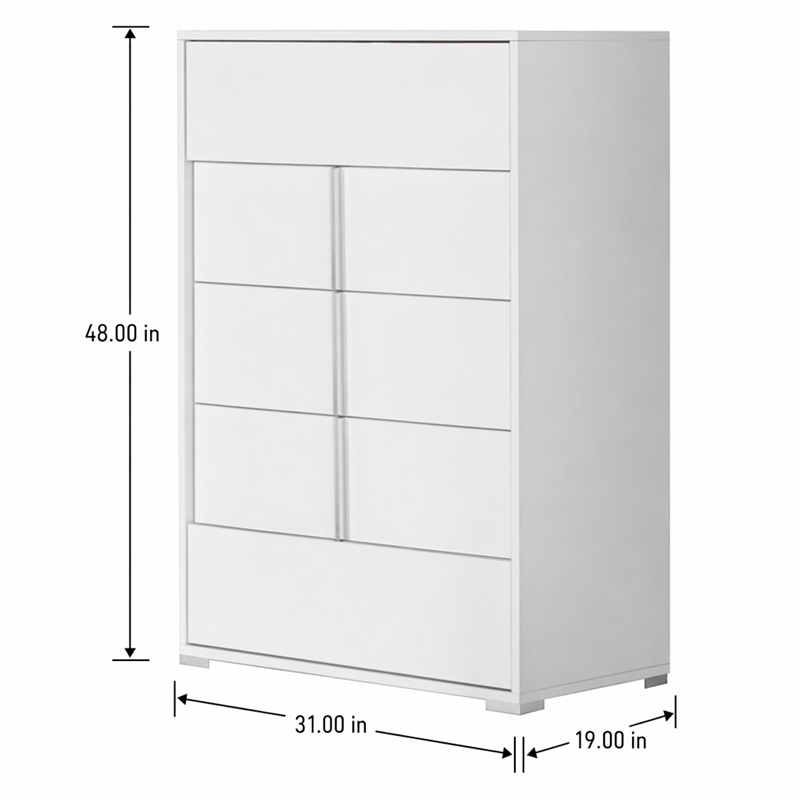 Pemberly Row Nicla 5-Drawer Modern Soft-Closing Chest in White MDF Wood