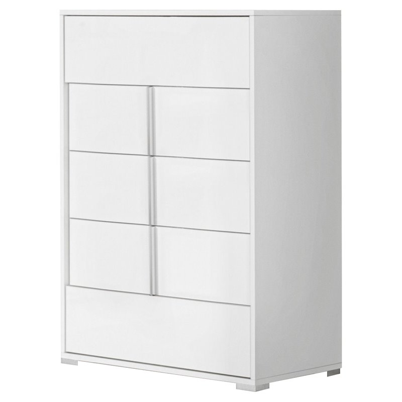 Pemberly Row Nicla 5-Drawer Modern Soft-Closing Chest in White MDF Wood