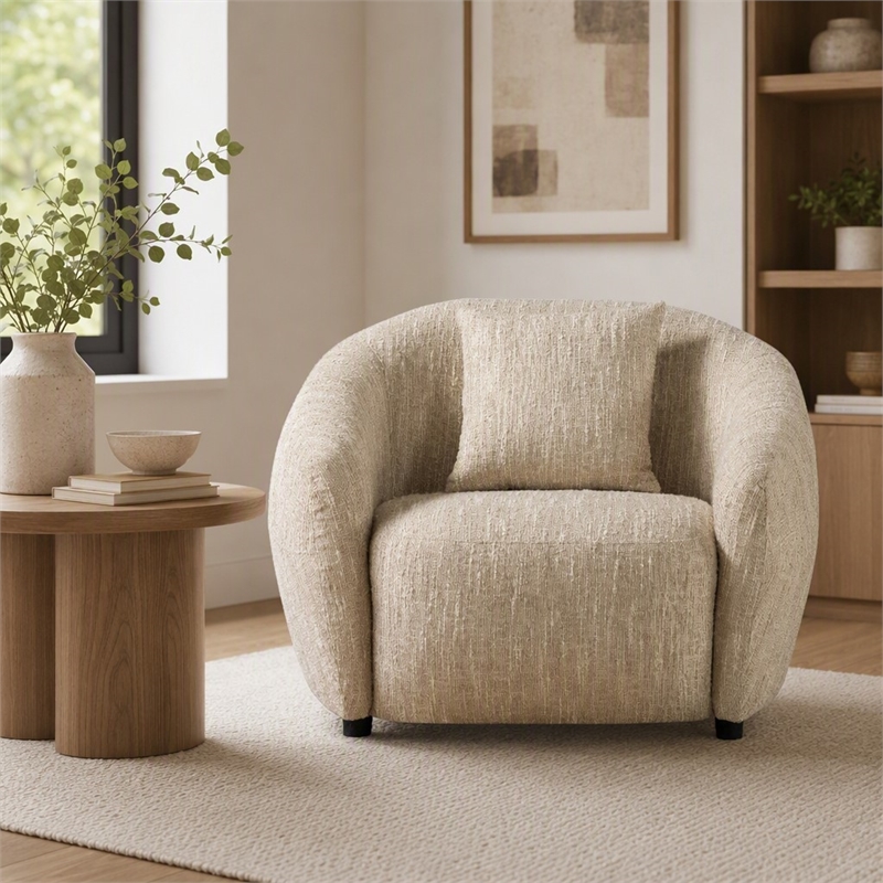 Pemberly Row Modern Beige Fabric Accent Chair with Curved Arms